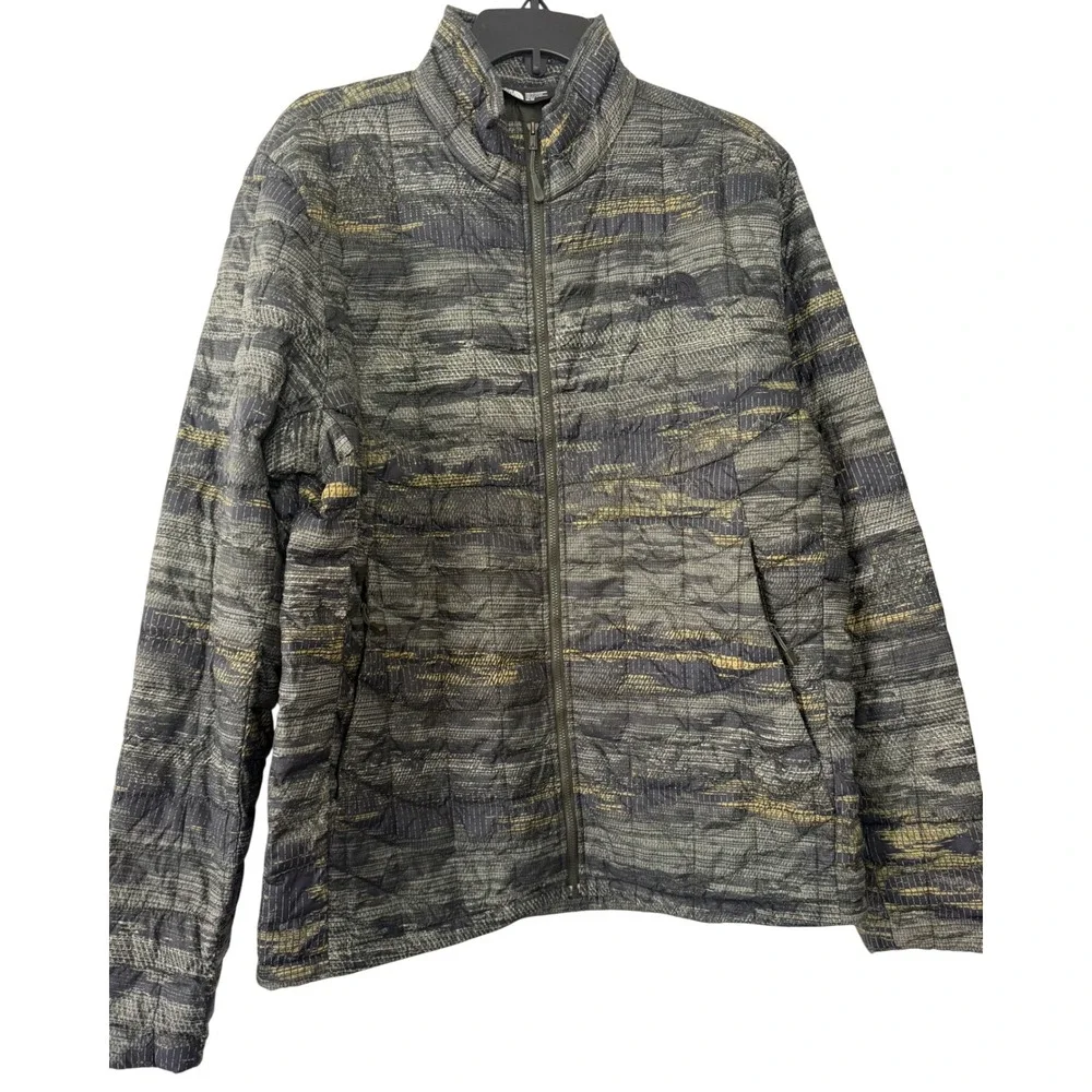 The North Face Mens Thermoball Eco Puffer Jacket Grey Yellow Glitch Print Size M